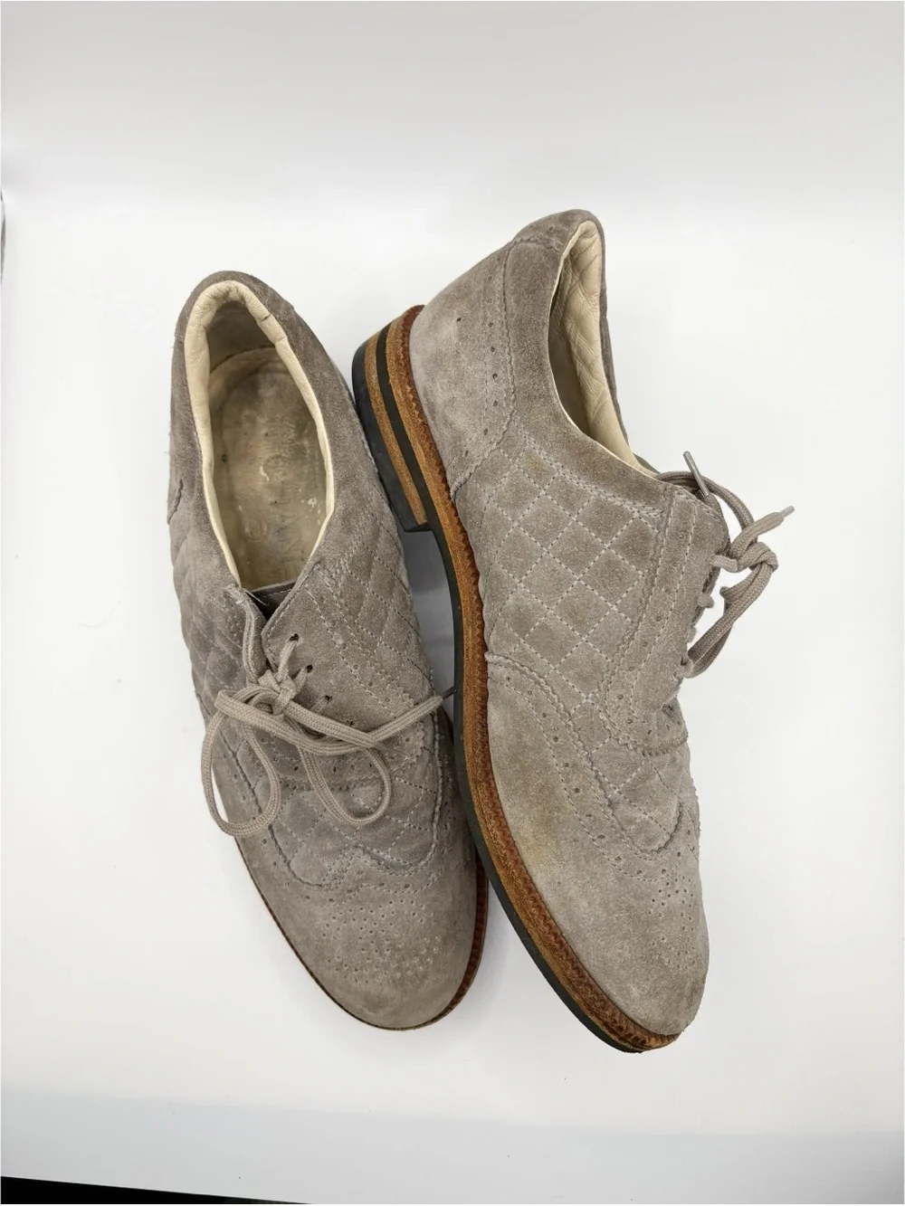 Chanel Authentic Gray Suede CC Brogue Loafers